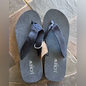 J Crew rainbow platform flip flops, size 8, dark navy with rainbow sole